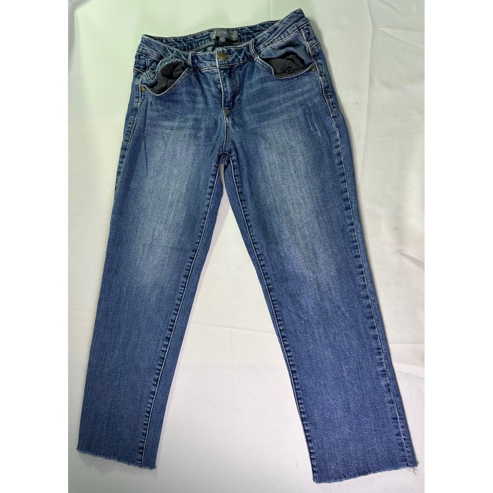 Wit & Wisdom Ab-solution Straight Leg Jeans Sz 4‎ Blue Dark Wash Raw Hem Stretch
